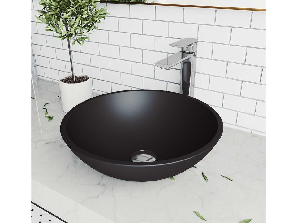 Cavalli Circular Glass Vessel Bathroom Sink in Black MatteShell
