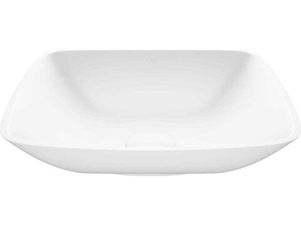 Hyacinth Square Matte Stone Vessel Bathroom Sink in Matte White
