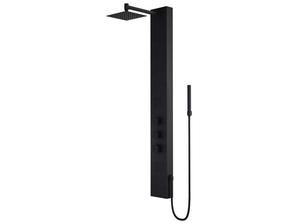 Rector 2-Jet Thermostatic Shower Panel System in Matte Black and Aluminum