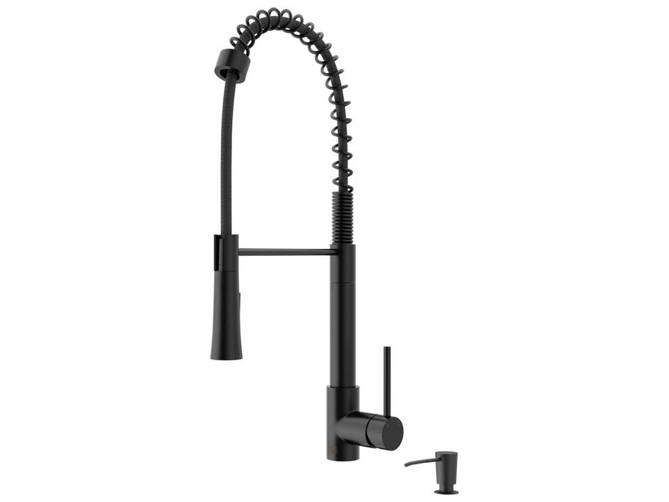 Laurelton Matte Black 1-Handle Deck Mount Pull-Down Kitchen Faucet with Soap Dispenser