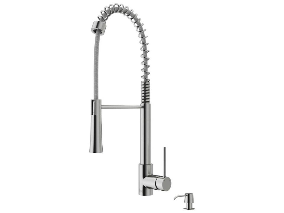 Laurelton Single Handle Pull-Down Kitchen Faucet in Stainless Steel with Soap Dispenser