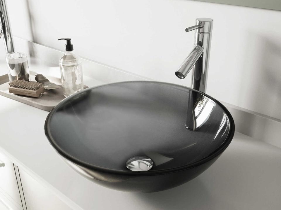 Sheer Black 17" Round Vessel Bathroom Sink with Chrome 1-Handle Dior Faucet and Drain