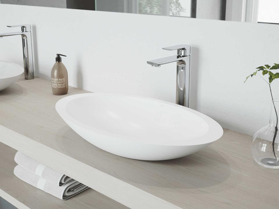 Wisteria 23-Inch Oval Matte Stone Vessel Bathroom Sink with Norfolk Faucet in Chrome