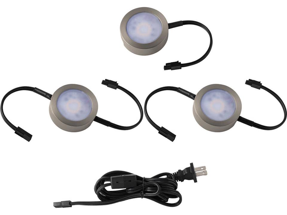 Line Voltage 3-Light LED Puck Light Kit in Brushed Nickel