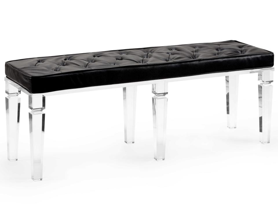 Greta Transitional Bench in Black Leather and Clear Acrylic