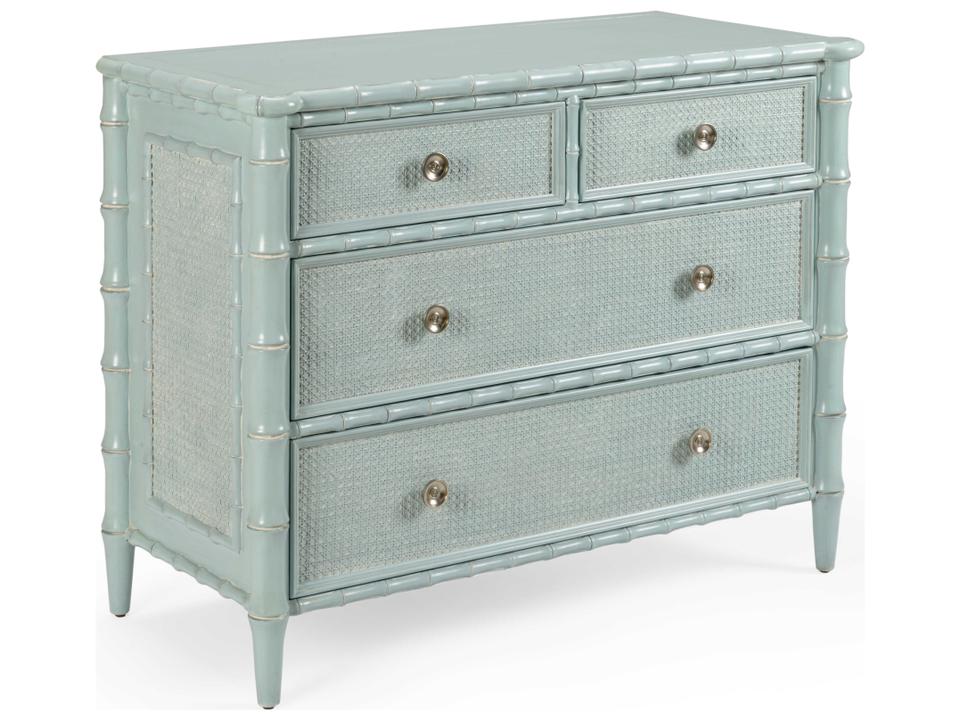 Gutshall Blue Hardwood Accent Chest with Caning and Brass Hardware