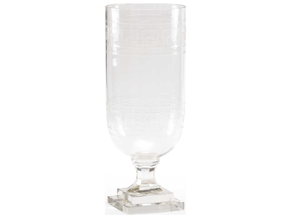 Athena Small Crystal Hurricane Candle Holder with Greek Key Design