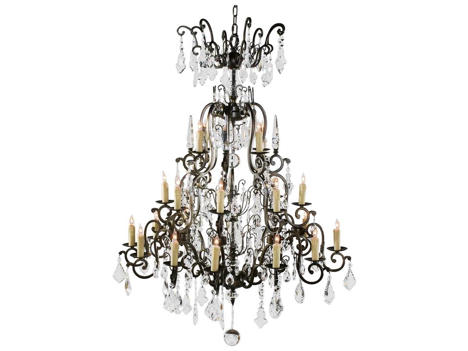 24-Light Esmerado Chandelier with Bronzed Iron and Crystal Drops