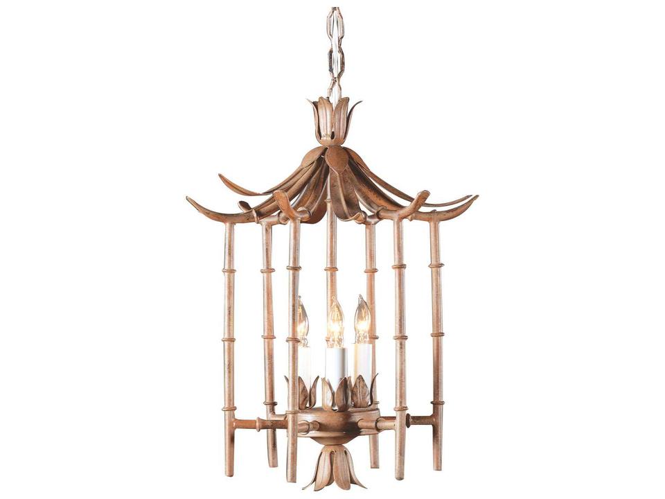 Iron Bamboo Lantern Pendant Light Patinated Art Glaze Finish