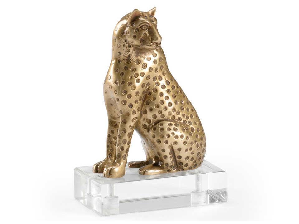 Brass Cheetah Sculpture on Acrylic Base in Antiqued Gold