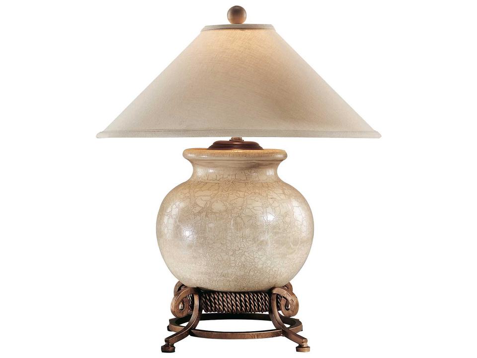 Urn Collection Table Lamp Antique Crackle Glaze with Beige Linen Shade
