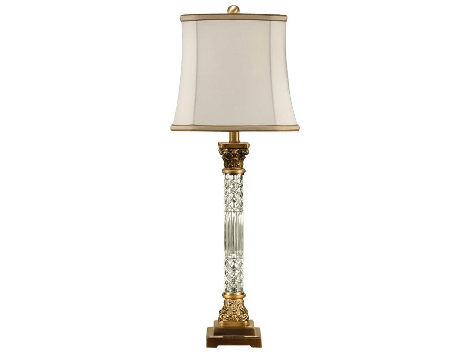 Crystal Column Table Lamp with Antiqued Brass Base and Eggshell Shade