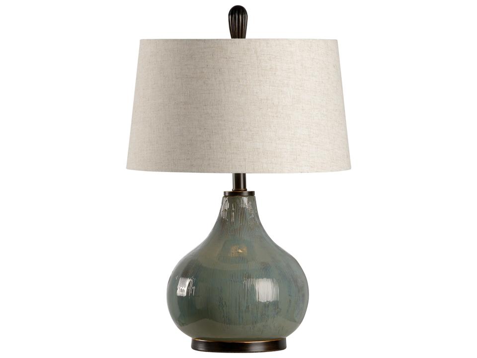 Fig 25-Inch Table Lamp in Moss Green Ceramic with Natural Linen Shade
