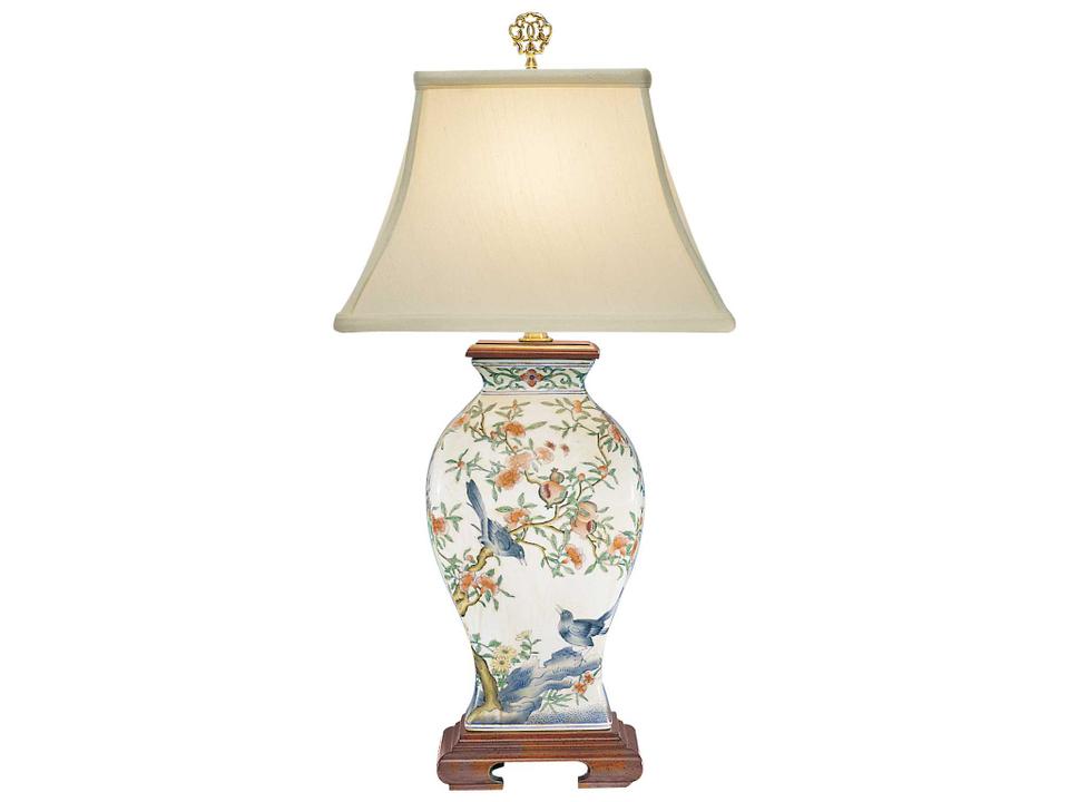 Pom n Bird Porcelain Table Lamp Hand Painted with Bone Silkette Shade