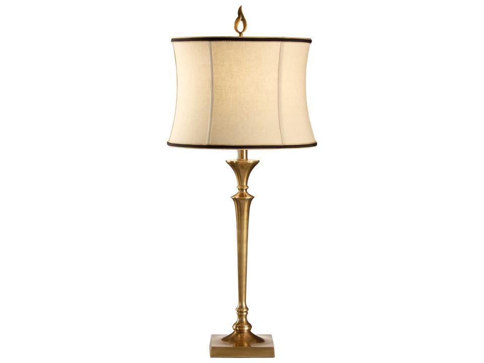 Candlestick Table Lamp with Oatmeal Linen Shade in Antique Brass