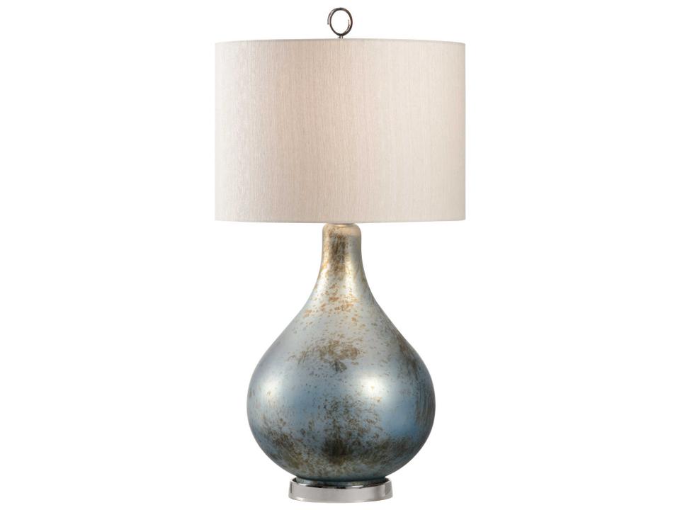 Blue Misty Mist Raw Silk Buffet Lamp with Nickel Base