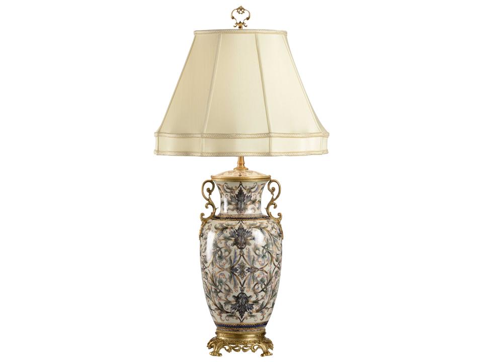Shoji Blue Cream Gold Silk Brass Buffet Table Lamp