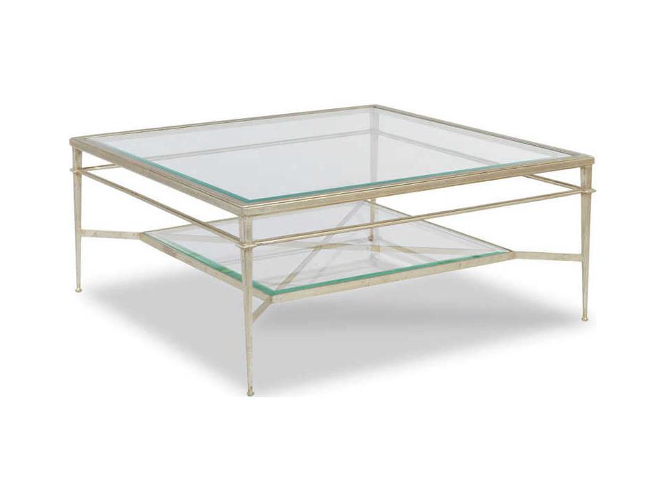 Madeline Square Glass Coffee Table in Silver Leaf Antique Patina