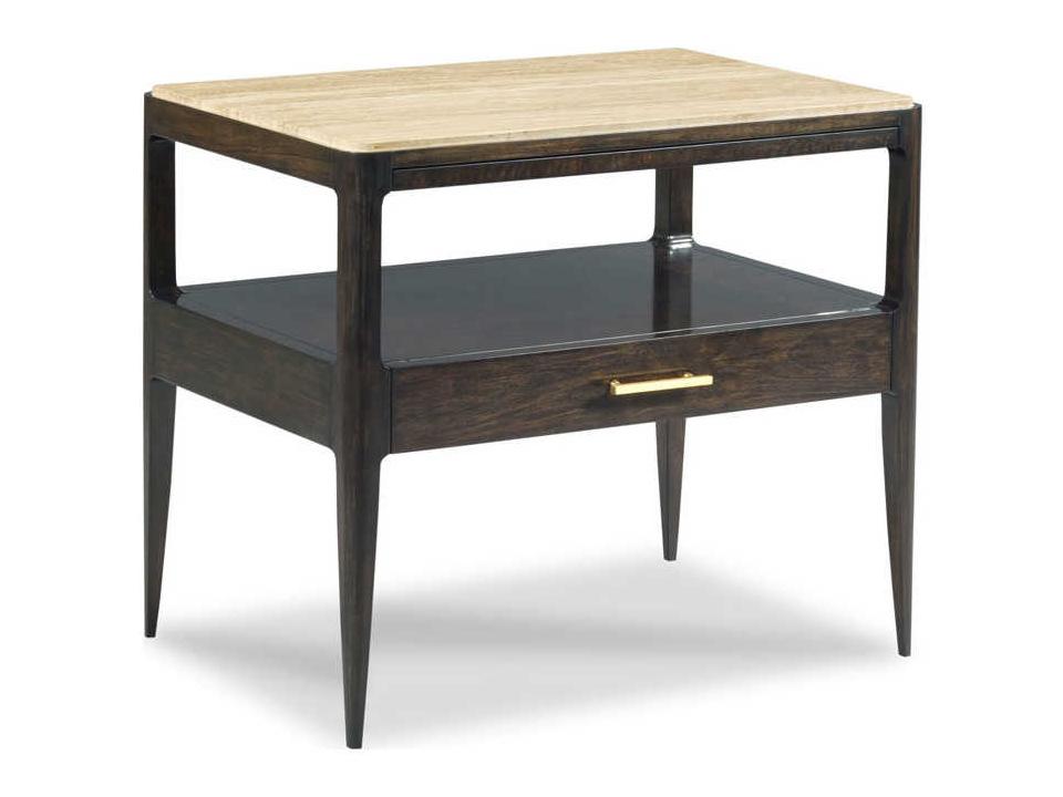 Mezzanote Bedside Table in Midnight Finish with Travertine Top