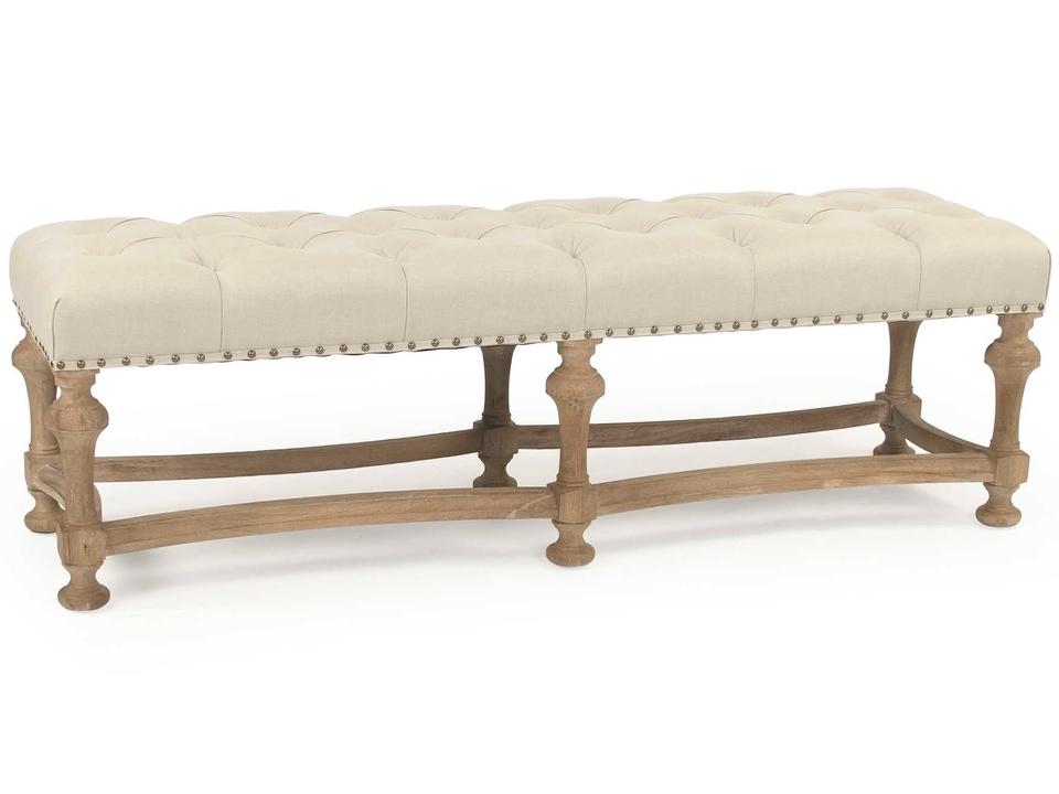 Clair Natural Linen Upholstered Accent Bench Limed Grey Oak