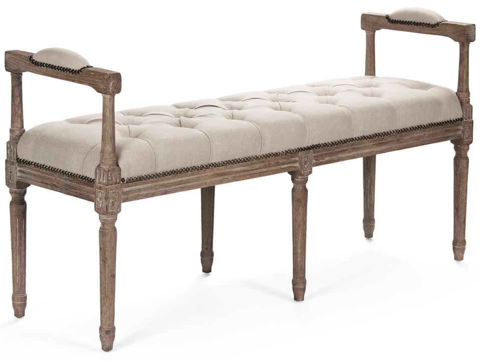 Nicolas Natural Linen Upholstered Accent Bench Limed Grey Oak