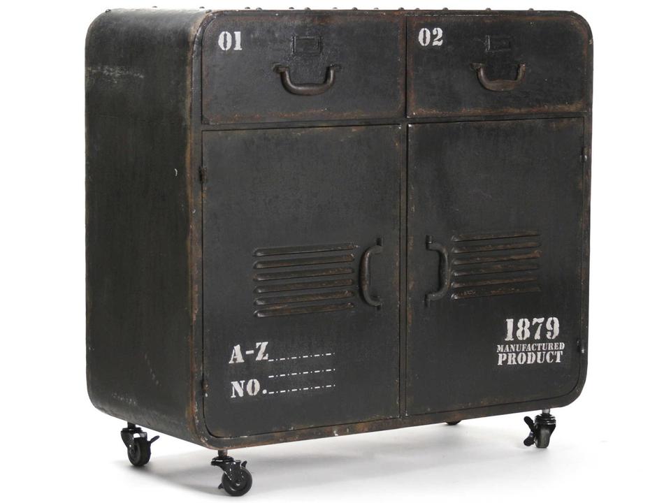 Anton Iron Accent Chest with Two Drawers and Wheels in Antique Black