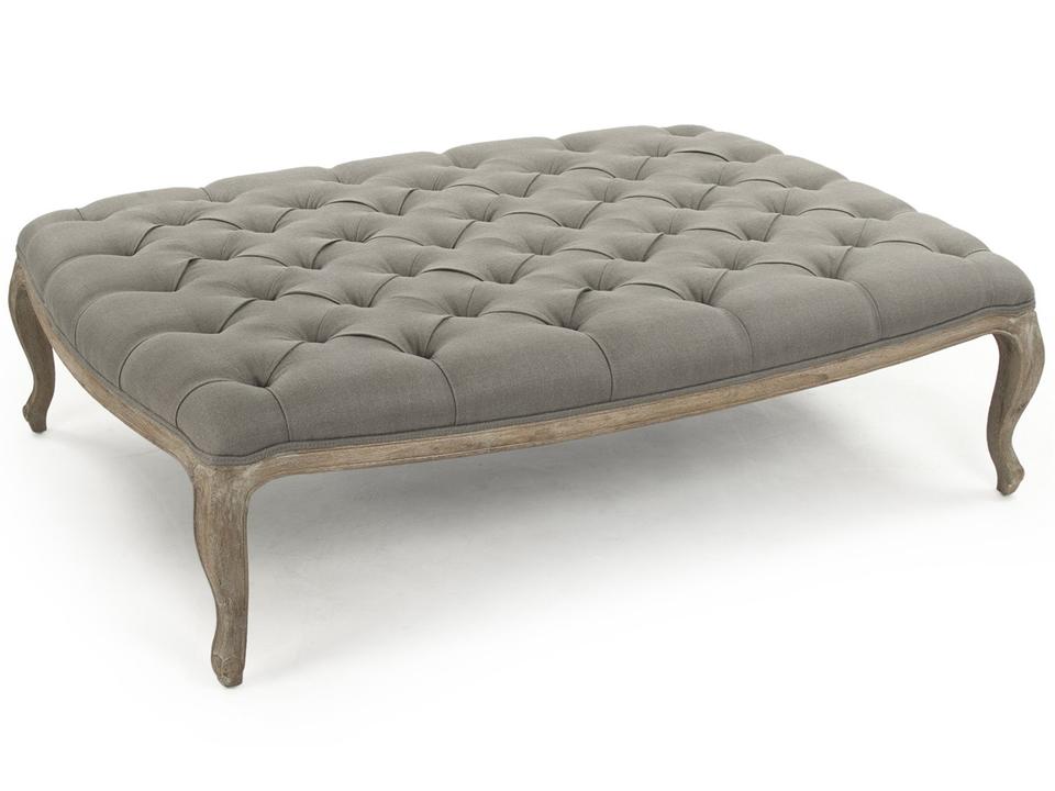 Maison Rectangular Ottoman in Gray Linen and Limed Grey Oak