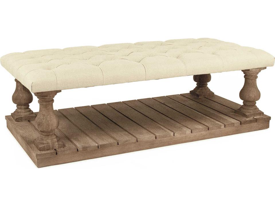 Bellamy Tufted Rectangular Ottoman in Natural Linen and Limed Grey Oak