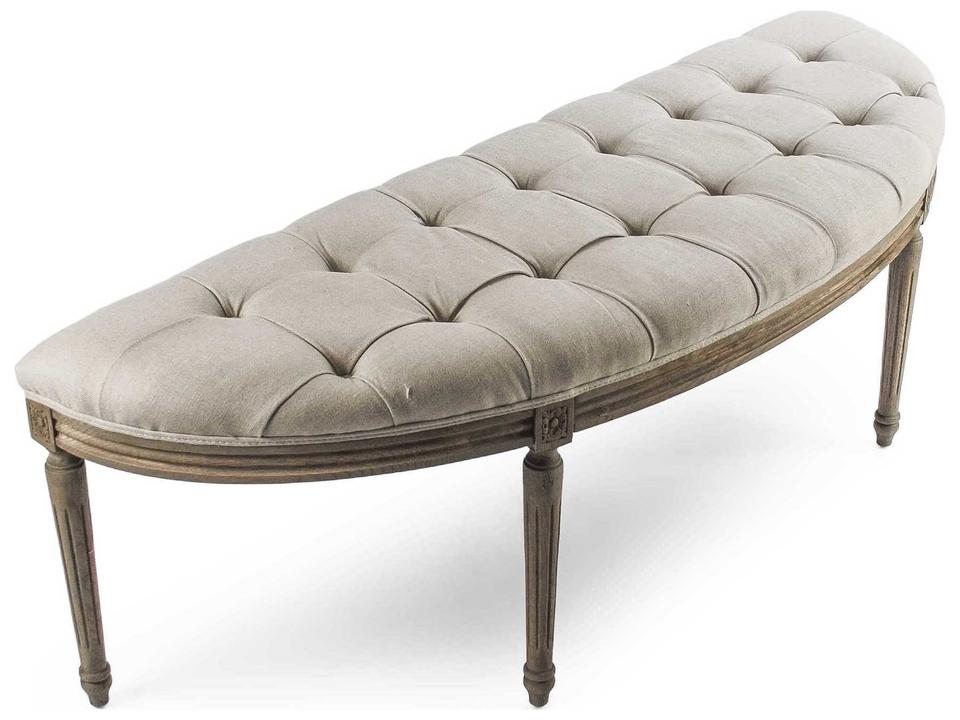 Louis Curved Bench Natural Linen in Reclaimed Oak